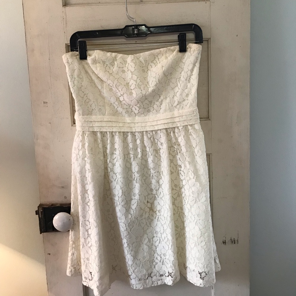 White Strapless Lace Mini Dress